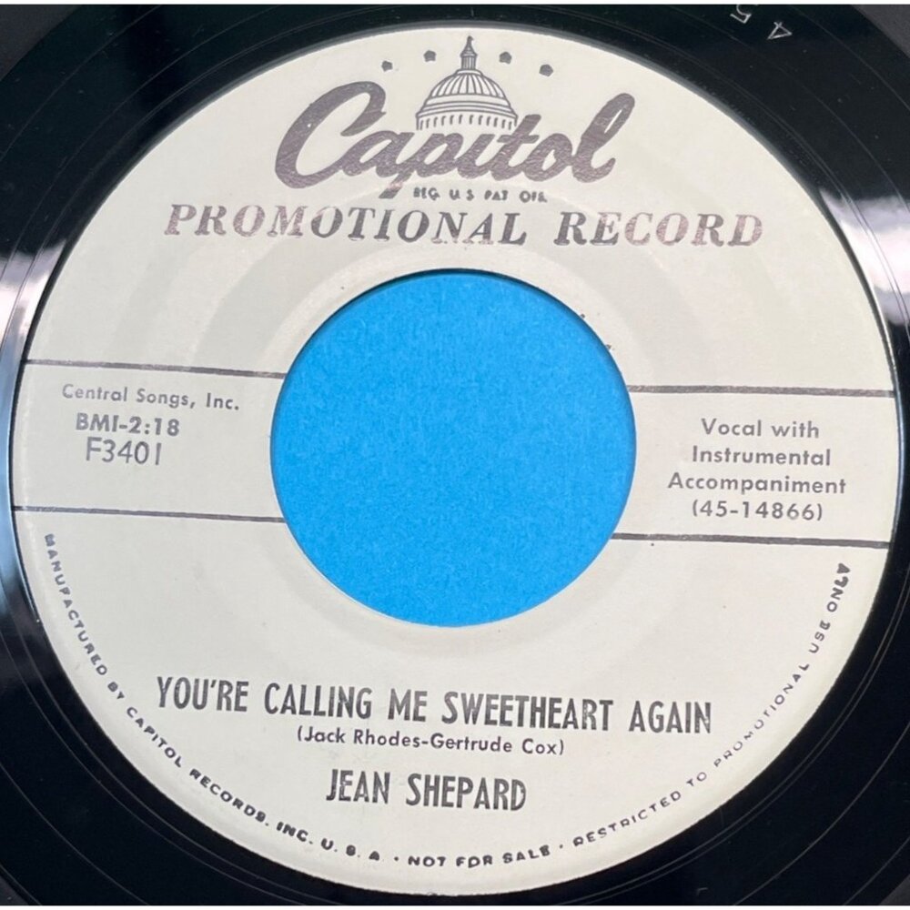 Jean Shepard Youre Calling Me Sweetheart Again 45 Vinyl 50s Country Promo